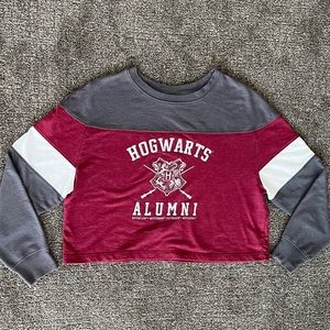Harry Potter Hogwarts Alumni Varsity Long Sleeve Crop Top Shirt Size Medium